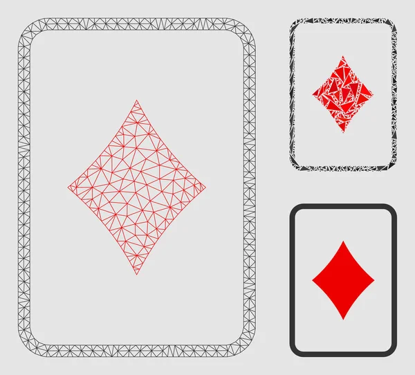 Modèle de carcasse de maille vectorielle de carte de jeu de diamants et icône de mosaïque de triangle — Image vectorielle