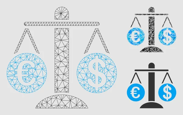 Moeda Compare Scales Vector Mesh Carcaça Modelo e Triângulo Ícone Mosaico — Vetor de Stock