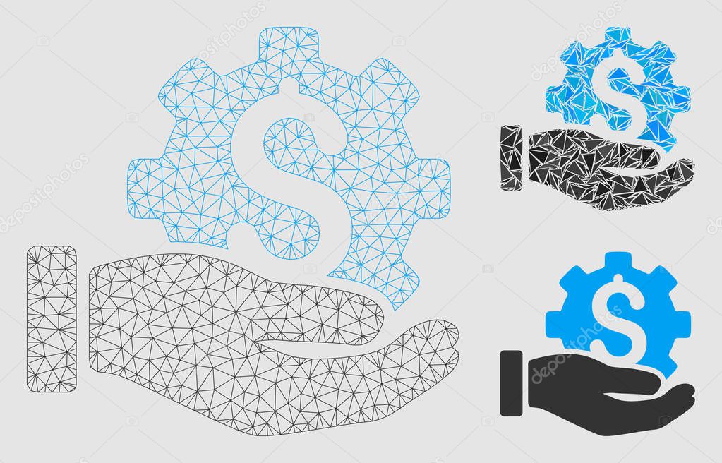 Payment Service Hand Vector Mesh Carcass Model and Triangle Mosaic Icon