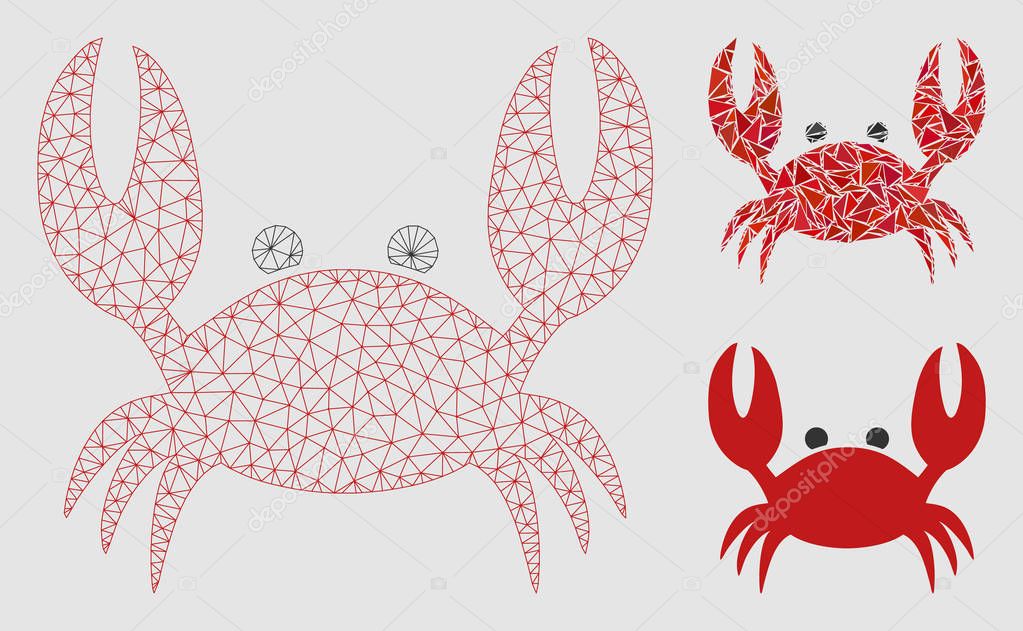 Crab Vector Mesh Network Model and Triangle Mosaic Icon
