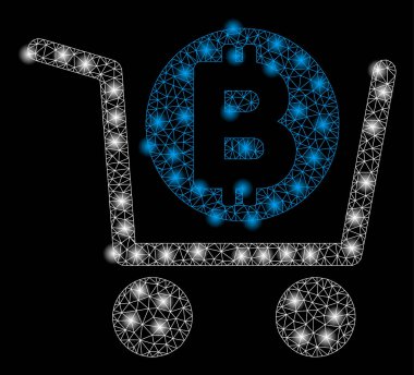 Parlak Mesh 2D Bitcoin alışveriş sepeti Flash Spotlar ile