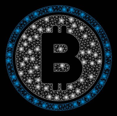 Parlama Spotlar ile parlak Mesh tel çerçeve Bitcoin Coin