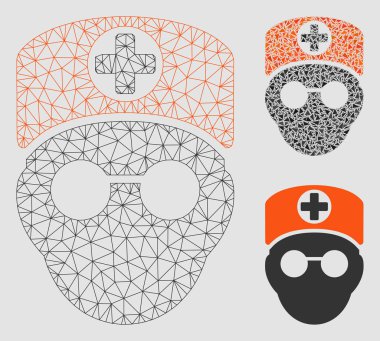 Doktor Başı Vektör Örgü Tel Çerçeve Modeli ve Üçgen Mozaik Simgesi