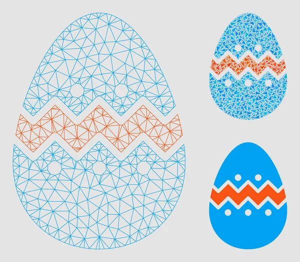 Modelo de carcaça de malha de vetor de ovo de Páscoa e ícone de mosaico de triângulo — Vetor de Stock