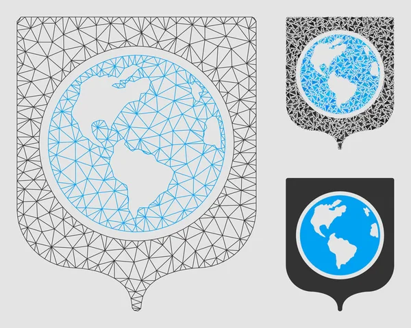 Earth Shield Vector Mesh Wire Frame Model and Triangle Mosaic Icon