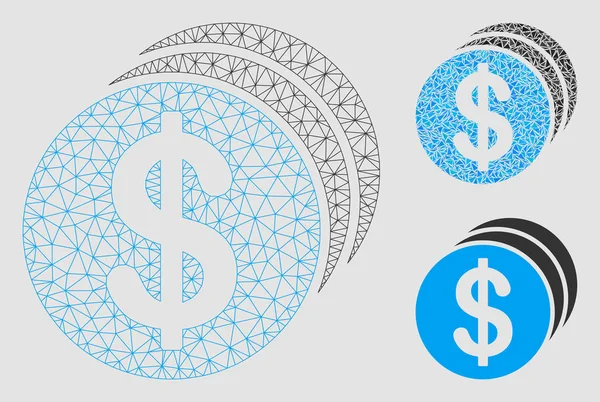 Dollar Coins Vector Mesh Modelo 2D e Triângulo Ícone Mosaico —  Vetores de Stock