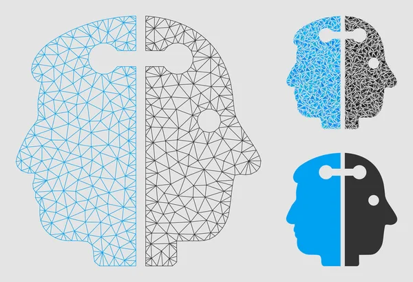 Modèle de réseau de maille vectorielle de connexion de double tête et icône de mosaïque de triangle — Image vectorielle