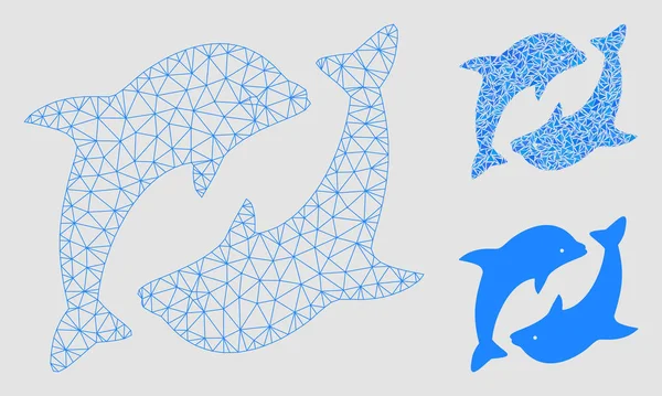 Dolphins Vector Mesh Network Model e Triângulo Ícone Mosaico —  Vetores de Stock