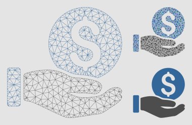 Dolar para ödeme el vektör Mesh karkas model ve üçgen mozaik simge