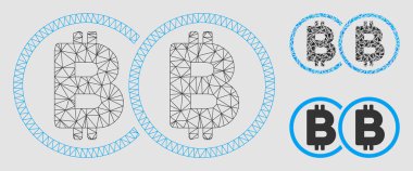 Çift Bitcoin vektör Mesh 2D model ve üçgen mozaik simge