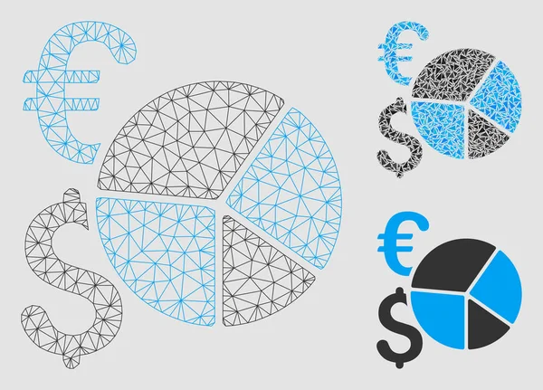 Dollar et Euro Graphique à secteurs Modèle de carcasse de maille vectorielle et icône de mosaïque de triangle — Image vectorielle