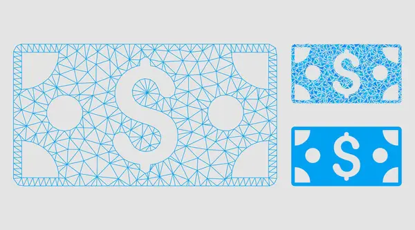 Dollar Banknote Vector Mesh Carcass Model and Triangle Mosaic Icon — ストックベクタ