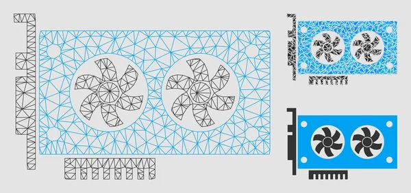 Dual-GPU-Videokarte Vektor Mesh Wire Frame-Modell und Dreieck-Mosaik-Symbol — Stockvektor