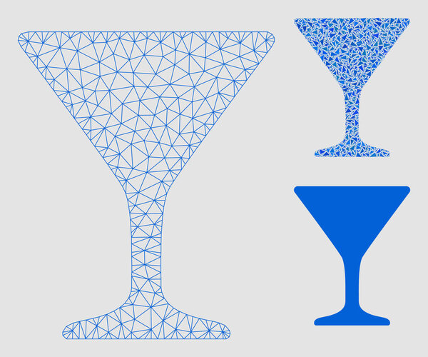 Wine Glass Vector Mesh Carcass Model and Triangle Mosaic Icon