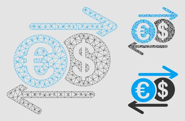 Dolarový výměnnou síť euro vektor mřížka 2D model a trojúhelníková Mozaiková ikona — Stockový vektor