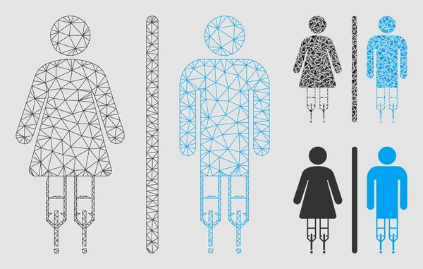 장애인 WC 사람 벡터 메쉬 시체 모델 및 삼각형 모자이크 아이콘 — 스톡 벡터