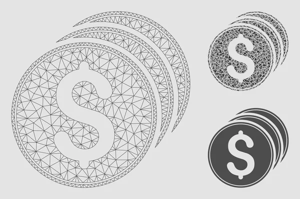 Dollar Coins Vector Mesh Network Model e Triângulo Ícone Mosaico — Vetor de Stock
