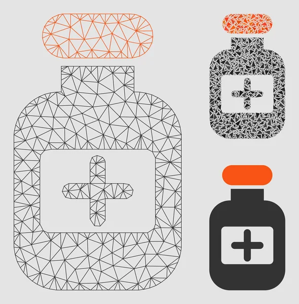 药物瓶矢量网格网络模型和三角马赛克图标 — 图库矢量图片