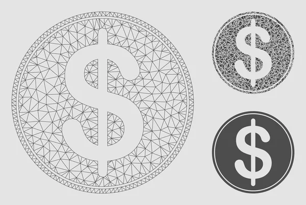 Dollar Coin Vector Mesh Modelo 2D e Triângulo Ícone Mosaico — Vetor de Stock