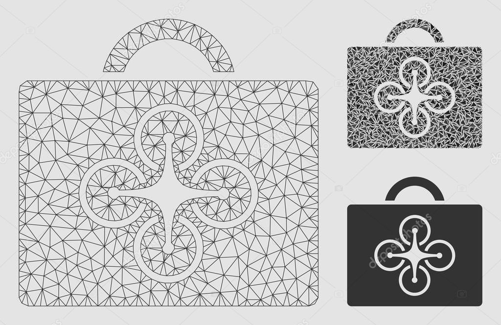 Drone Case Vector Mesh Network Model and Triangle Mosaic Icon