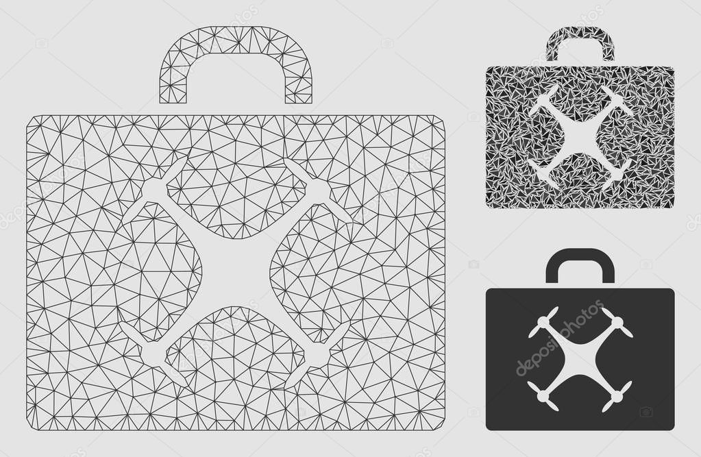Drone Case Vector Mesh Carcass Model and Triangle Mosaic Icon