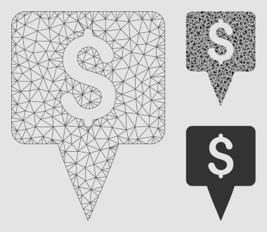 Dolar harita pointer vektör Mesh tel çerçeve modeli ve üçgen mozaik simge