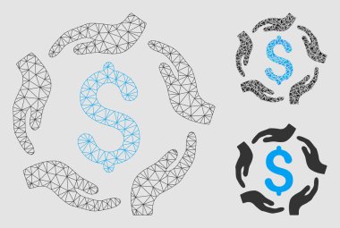 Dolar Care eller vektör mesh ağ modeli ve üçgen mozaik simge