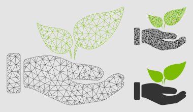 Eko başlangıç el vektör Mesh tel çerçeve model ve üçgen mozaik simge