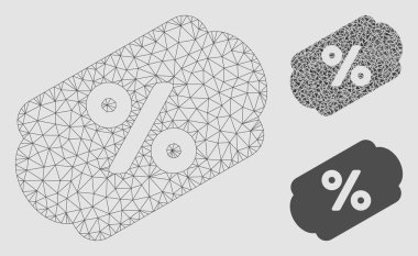 İndirim kupon vektör Mesh tel çerçeve model ve üçgen mozaik simge