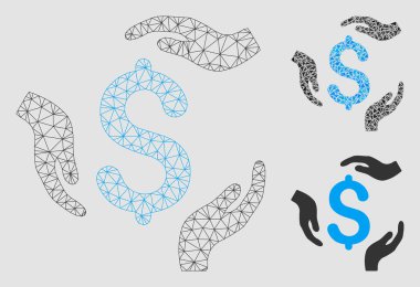 Dolar Care eller vektör Mesh karkas model ve üçgen mozaik simge
