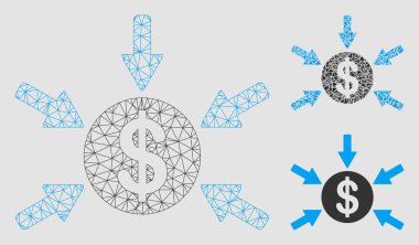 Dollar Income Arrows Vector Mesh Carcass Model and Triangle Mosaic Icon