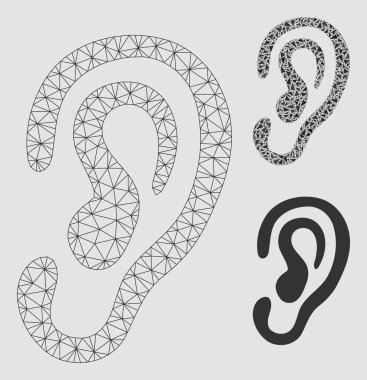 Kulak vektör mesh ağ modeli ve üçgen mozaik simge