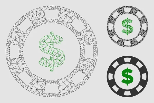 Modello di rete vettoriale del chip del casinò del dollaro e icona del mosaico del triangolo — Vettoriale Stock