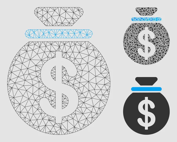 Dolar pieniądze torba wektor Mesh model sieci i Trójkąt mozaika ikona — Wektor stockowy