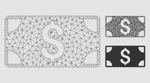 Dollar Banknote Vector Mesh Network Model e Triângulo Ícone Mosaico — Vetor de Stock