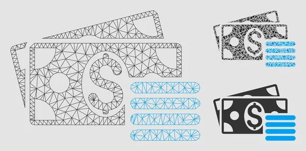 Dollar Cash Vector Mesh Wire Frame Model dan Segitiga Mosaik Ikon - Stok Vektor