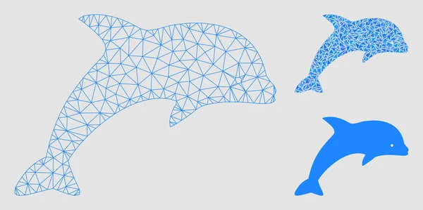 Dolphin Vector Mesh Network Model e Triângulo Ícone Mosaico —  Vetores de Stock