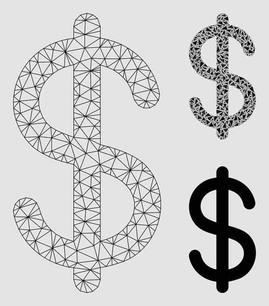 Dollar Vector Mesh Modelo 2D e Triângulo Ícone Mosaico — Vetor de Stock