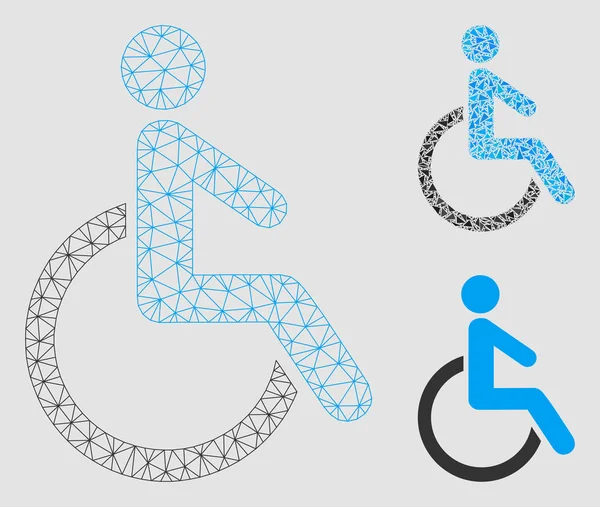 Persona con discapacidad Vector Mesh Network Model and Triangle Mosaic Icon — Archivo Imágenes Vectoriales