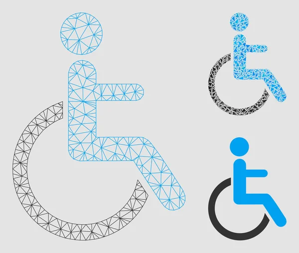 Modèle de cadre de fil de maille vectorielle de personne handicapée et icône de mosaïque de triangle — Image vectorielle