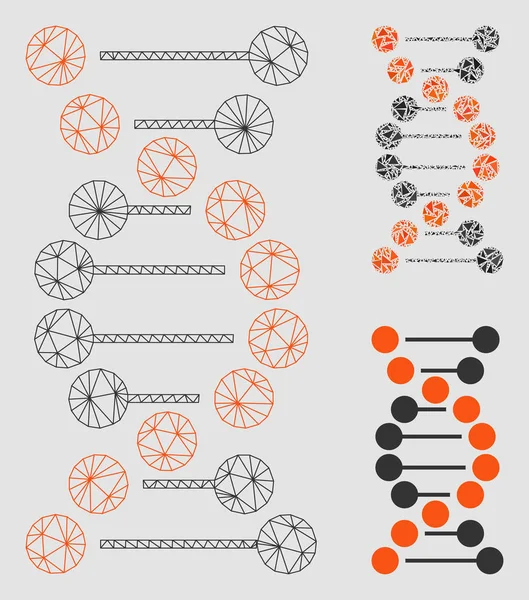 DNA spiraal vector mesh netwerk model en driehoek mozaïek icoon — Stockvector