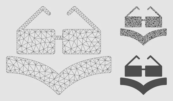 Edukacja książka wektor Mesh drutu rama model i Trójkąt mozaika ikona — Wektor stockowy