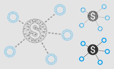 Dolar ağ bağlantıları vektör Mesh tel çerçeve modeli ve üçgen mozaik simge