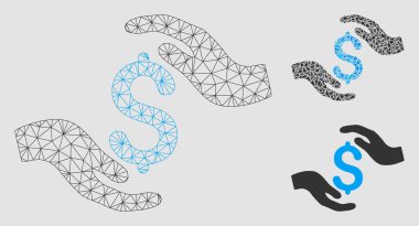 Dolar Care eller vektör Mesh 2D model ve üçgen mozaik simge