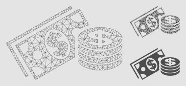 Dolar nakit vektör Mesh tel çerçeve model ve üçgen mozaik simge