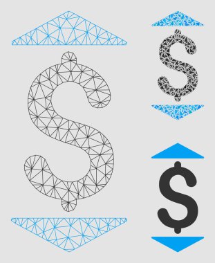 Dolar yukarı aşağı vector mesh ağ modeli ve üçgen mozaik simge