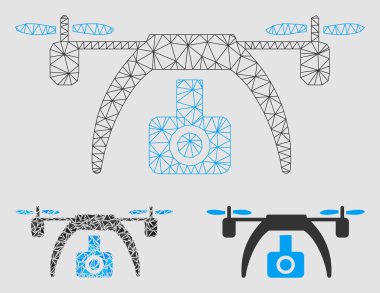 Drone video kamera vector mesh ağ modeli ve üçgen mozaik simge