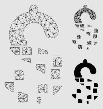 Kaybolur dolar vector Mesh 2D model ve üçgen mozaik simgesi