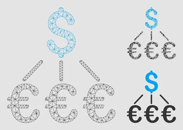 Dollar Euro Links Vector Mesh Wire Frame Model and Triangle Mosaic Icon — Stockový vektor