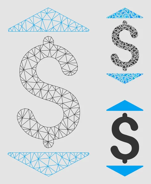 Dolar nahoru síťový model a trojúhelníková mozaika se symbolem — Stockový vektor